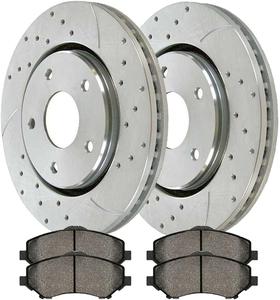 New - AutoShack Front Drilled and Slotted Brake Kit Rotors Silver and Performance Ceramic Pads Pair of 2 Driver and Passenger Side Replacement for Dodge Grand Caravan Chrysler Town &#38; Country V6 BRKPKG002572