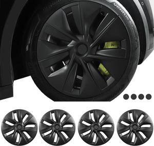 ($129.99) Open Box - FORAUTOMOD Tesla Model Y 2024 Wheel Covers 19 Inch, Tesla Model Y Hubcaps, Matte Black Wheel Cover HubCaps Compatible with Tesla Model Y 2021-2024, Tesla Model Y Accessories, Set of 4 (Asymmetry)