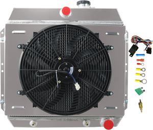 ($229) New - Aluminum Radiator for 1949-1954 Chevy Bel Air Belair Fleetline Styleline Deluxe, 3 Row Radiators with Electric Fan Shroud Thermostat Kit 1950 1951 1952 1953 49 50 51 52 53 54