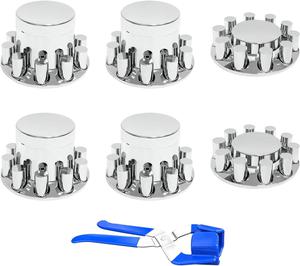 ($149.99) New - 33 mm Axle Hubcap Kit, 33 mm by 3-1/2 inch Threaded Flat Top Nut Caps, 2 Front and 4 Rear Rustproof Axle Hubcaps for Semi Truck Trailers