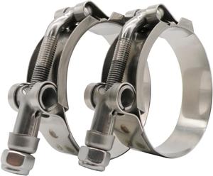 New - 2&#34; T-Bolt Hose Clamp - Working Range 56mm - 64mm for 2&#34; Hose ID, Stainless Steel Bolt, Stainless Steel Band Floating Bridge and Nylon Insert Locknut (56mm - 64mm, 2 pack)
