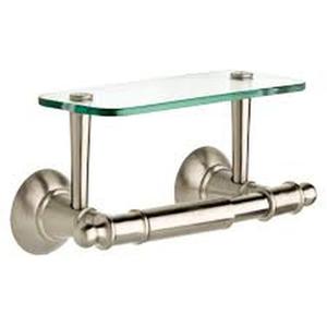 Delta Hospitality Extensions Toilet Paper Holder with Glass Shelf for Phone Bath Hardware Accessory in Brushed Nickel (Preview Recommended)