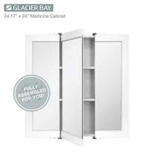 Glacier Bay 24-3/16 in. W x 24 in. H Framed Surface-Mount Tri-View Bathroom Medicine Cabinet with Mirror, White (Retail $99) (Preview Recommended)