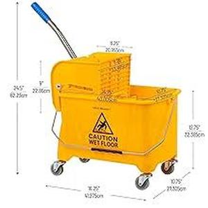 Mind Reader Mop Bucket with Wringer, 22 Qt (5.5 Gallon), Floor Cleaning, Handle, Wheels, 16.25&#34; L x 10.75&#34; W x 24.5&#34; H, Yellow (Preview Recommended)